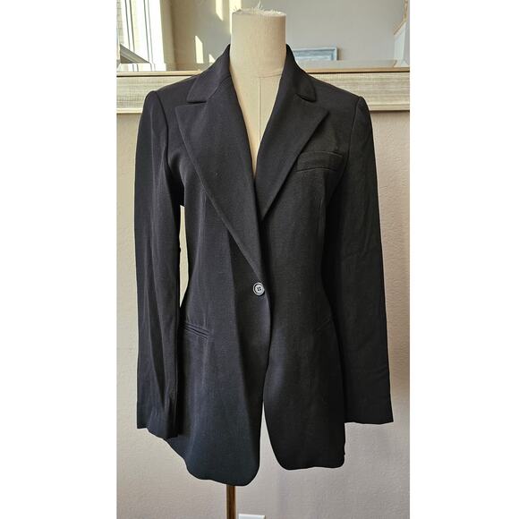 Zara Single Breasted Long Blazer Jacket‎ Women 8 Black Career Office Wool Blend - Picture 1 of 4